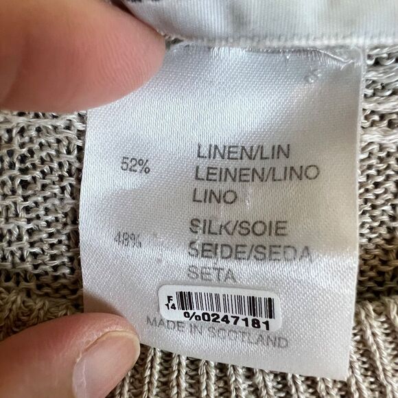 CLAN DOUGLAS Scotland Mens L Sweater Linen Silk Pullover Cream Beige Lightweight - Picture 6 of 10